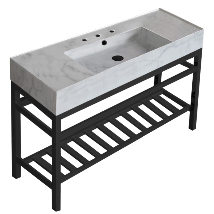 Modern Marble Design Ceramic Console Sink and Matte Black Base, 48"