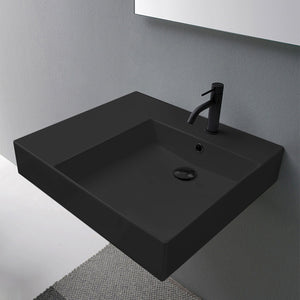 Matte Black Ceramic Wall Mounted or Vessel Sink With Counter Space