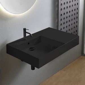 Matte Black Ceramic Wall Mounted or Vessel Sink With Counter Space