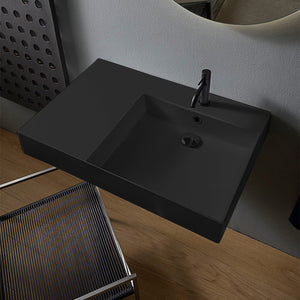 Matte Black Ceramic Wall Mounted or Vessel Sink With Counter Space