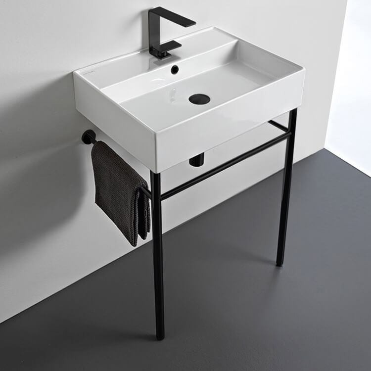 Ceramic Console Sink and Matte Black Stand, 24"