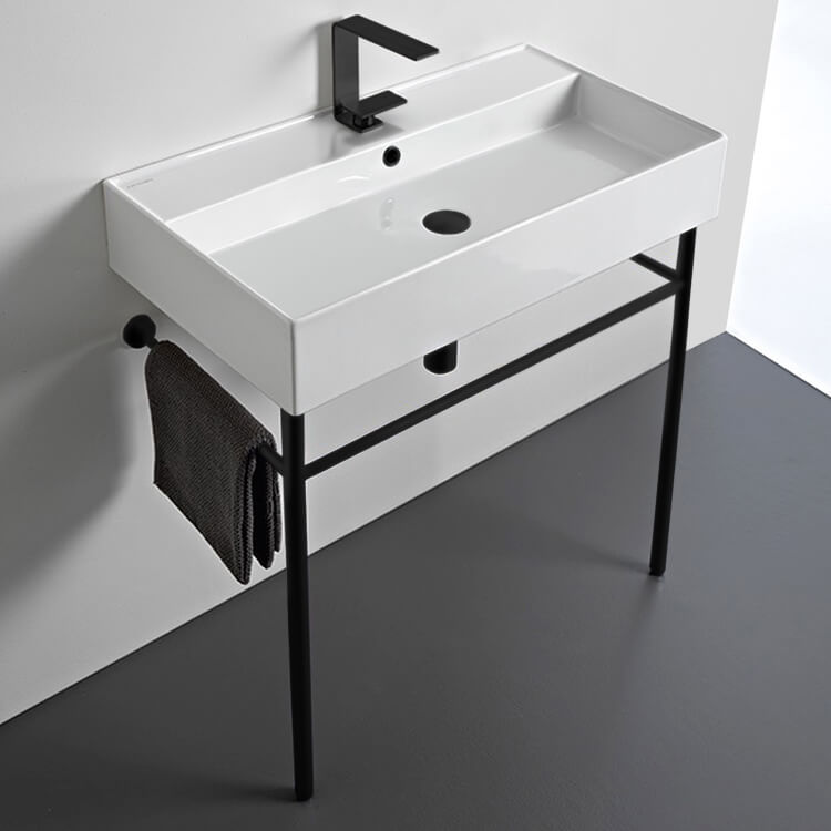 Ceramic Console Sink and Matte Black Stand, 32"