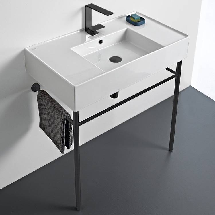 Ceramic Console Sink and Matte Black Stand, 32"