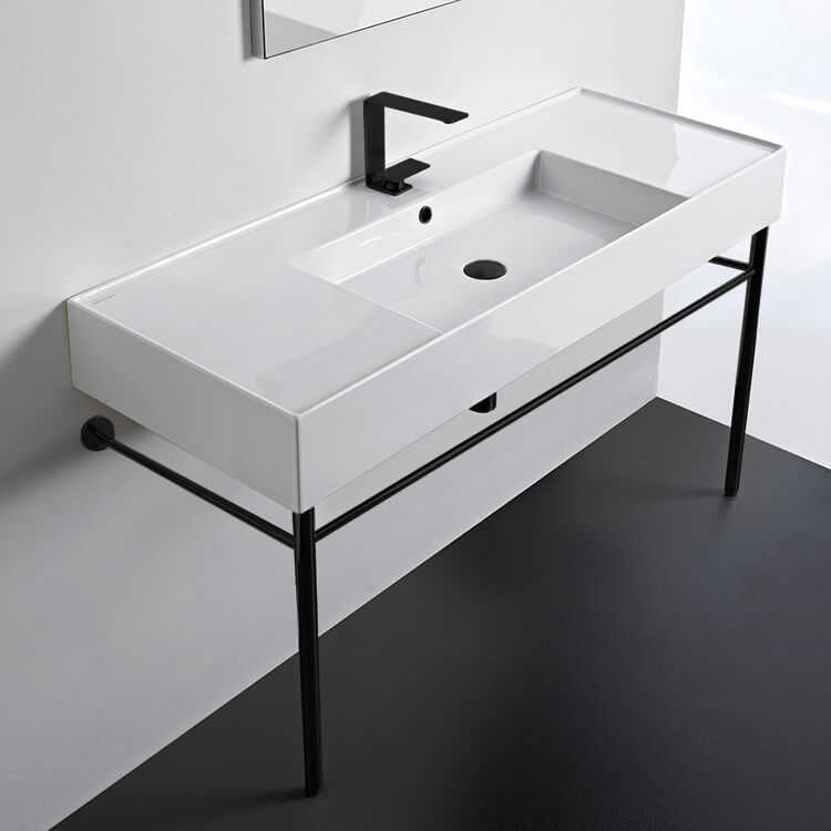 Ceramic Console Sink and Matte Black Stand, 48"