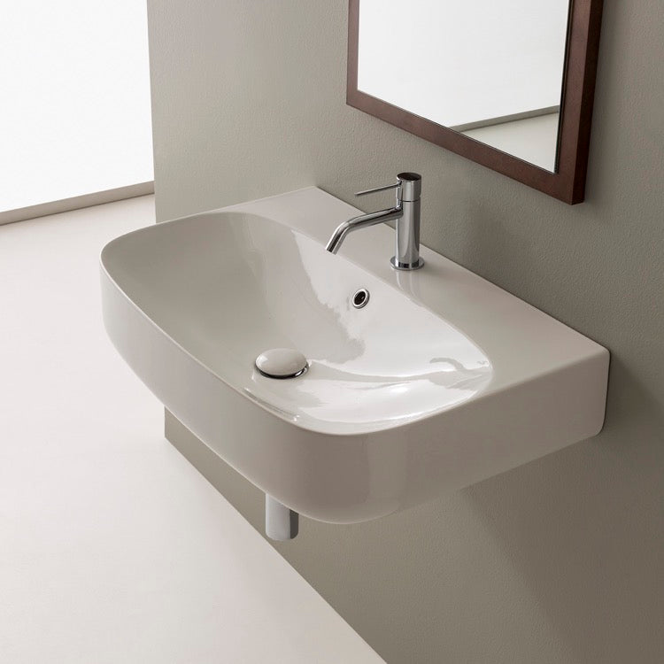 Round White Ceramic Wall Mounted Sink