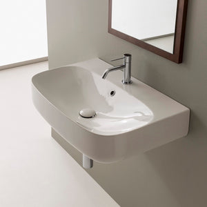 Round White Ceramic Wall Mounted Sink