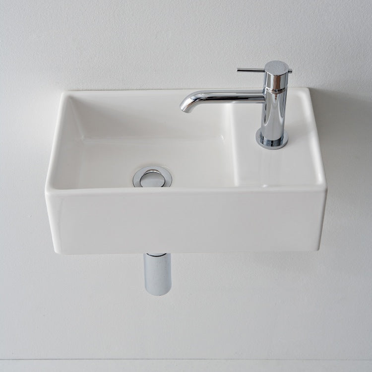 Rectangular White Ceramic Wall Mounted or Vessel Sink