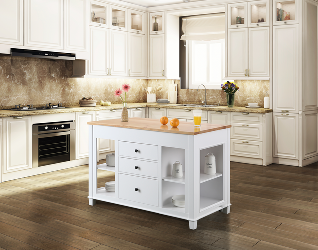 Medley 54" Kitchen Island With Slide Out Table - White
