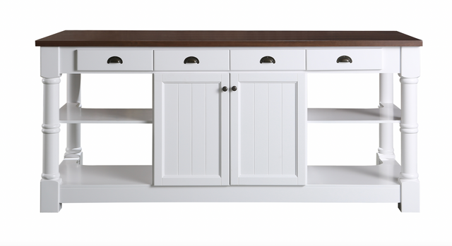 Monterey 80" Kitchen Island in White Cabinet Finish and Wood Countertop