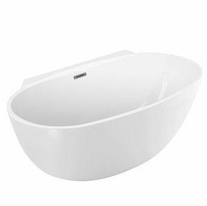 65" Acrylic Center Drain Oval Double Ended Flat bottom Freestanding Bathtub in Glossy White
