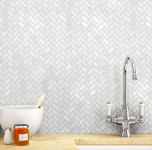 Herringbone 12" x 12" Marble Mosaic Wall Tile