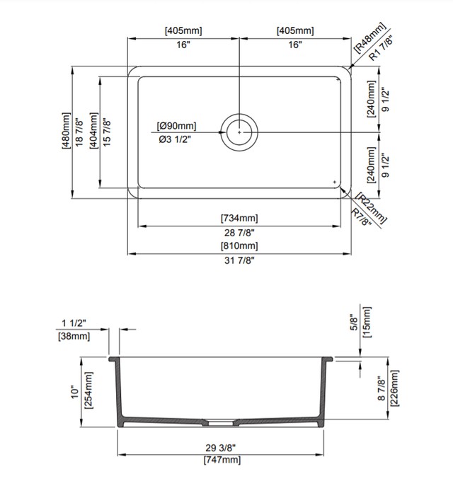 BOCCHI 1362-001-0120 Sotto Dual-mount Fireclay 32 in. Single Bowl Kitchen Sink with Protective Bottom Grid and Strainer in White