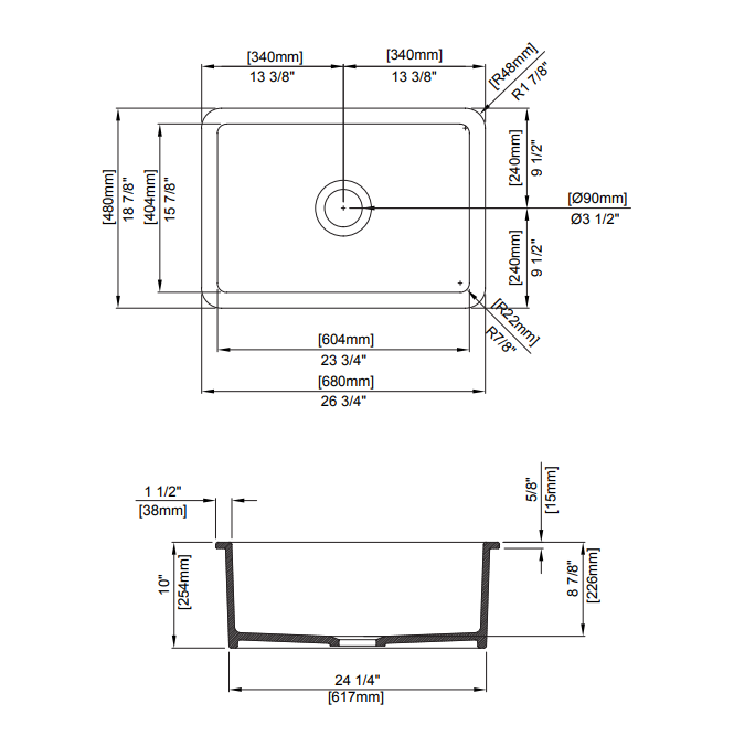 BOCCHI 1360-001-KIT1 Kit: 1360 Sotto Dual-mount Fireclay 27 in. Single Bowl Kitchen Sink with Protective Bottom Grid and Strainer & Workstation Accessories