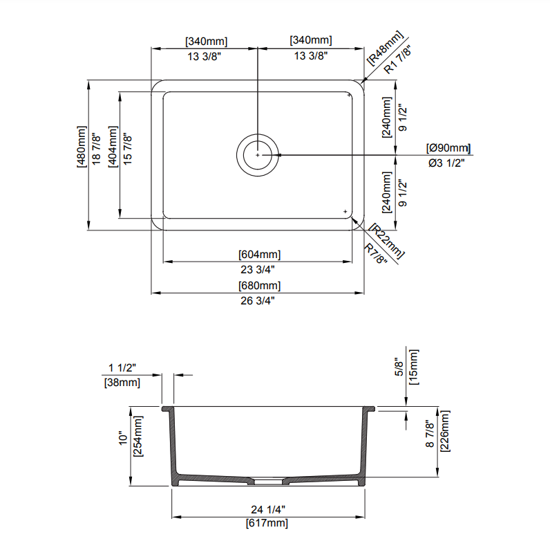 BOCCHI 1360-020-0120 Sotto Dual-mount Fireclay 27 in. Single Bowl Kitchen Sink with Protective Bottom Grid and Strainer in Matte Dark Gray