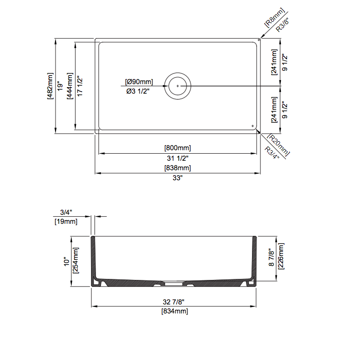 BOCCHI 1352-002-0120 Contempo Apron Front Fireclay 33 in. Single Bowl Kitchen Sink with Protective Bottom Grid and Strainer in White