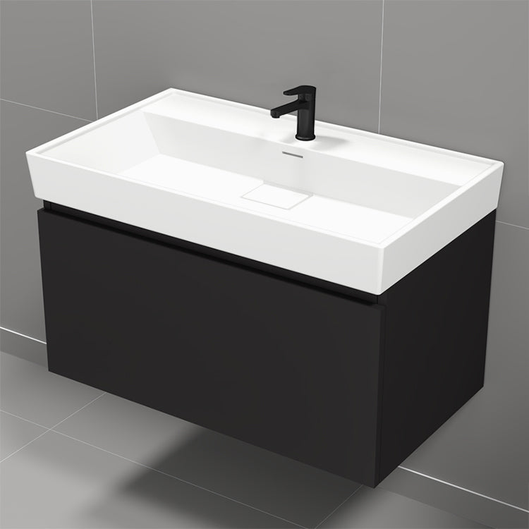 Black Bathroom Vanity, Modern, Wall Mount, 32"