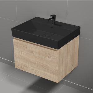 24" Bathroom Vanity, Black Sink, Wall Mounted, Brown Oak