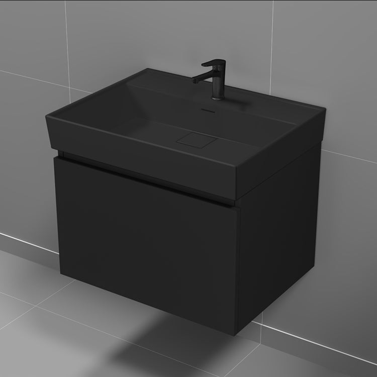 Black Bathroom Vanity With Black Sink, Floating, Modern, 24"