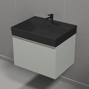 Modern Bathroom Vanity With Black Sink, Wall Mounted, 24", Grey Mist