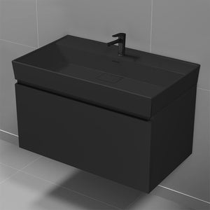 Black Bathroom Vanity With Black Sink, Modern, Wall Mount, 32"