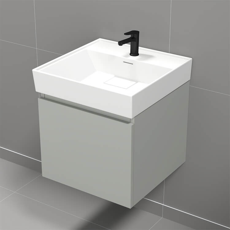 Small Bathroom Vanity, Modern, Wall Mount, 18", Grey Mist