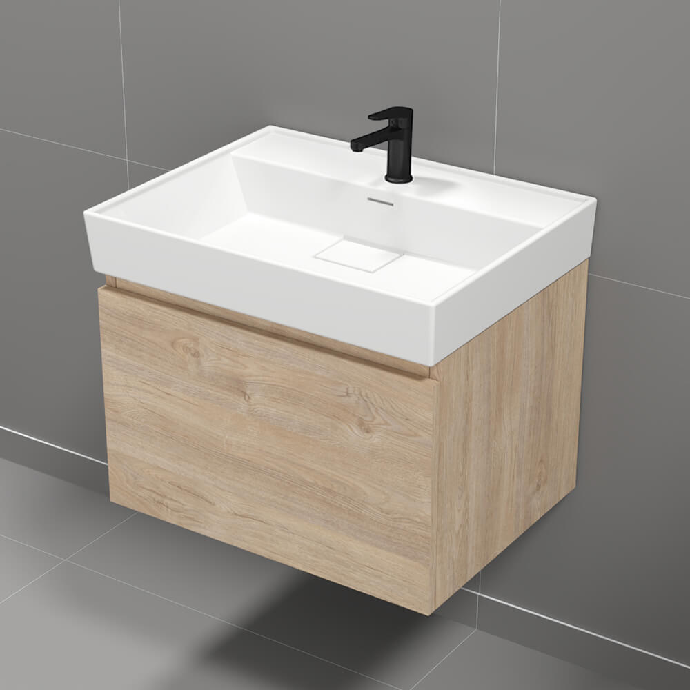 24" Bathroom Vanity, Modern, Wall Mounted, Brown Oak