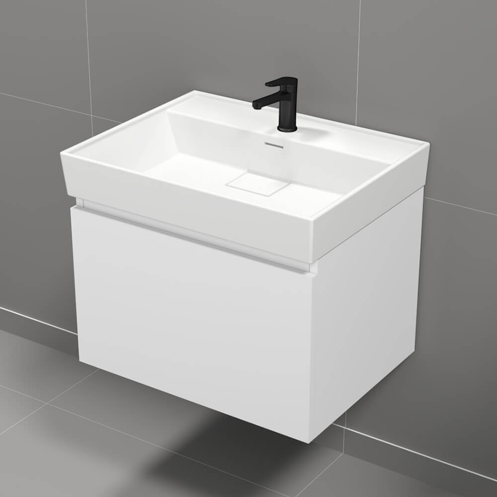 Wall Mounted Bathroom Vanity, Modern, 24", Glossy White