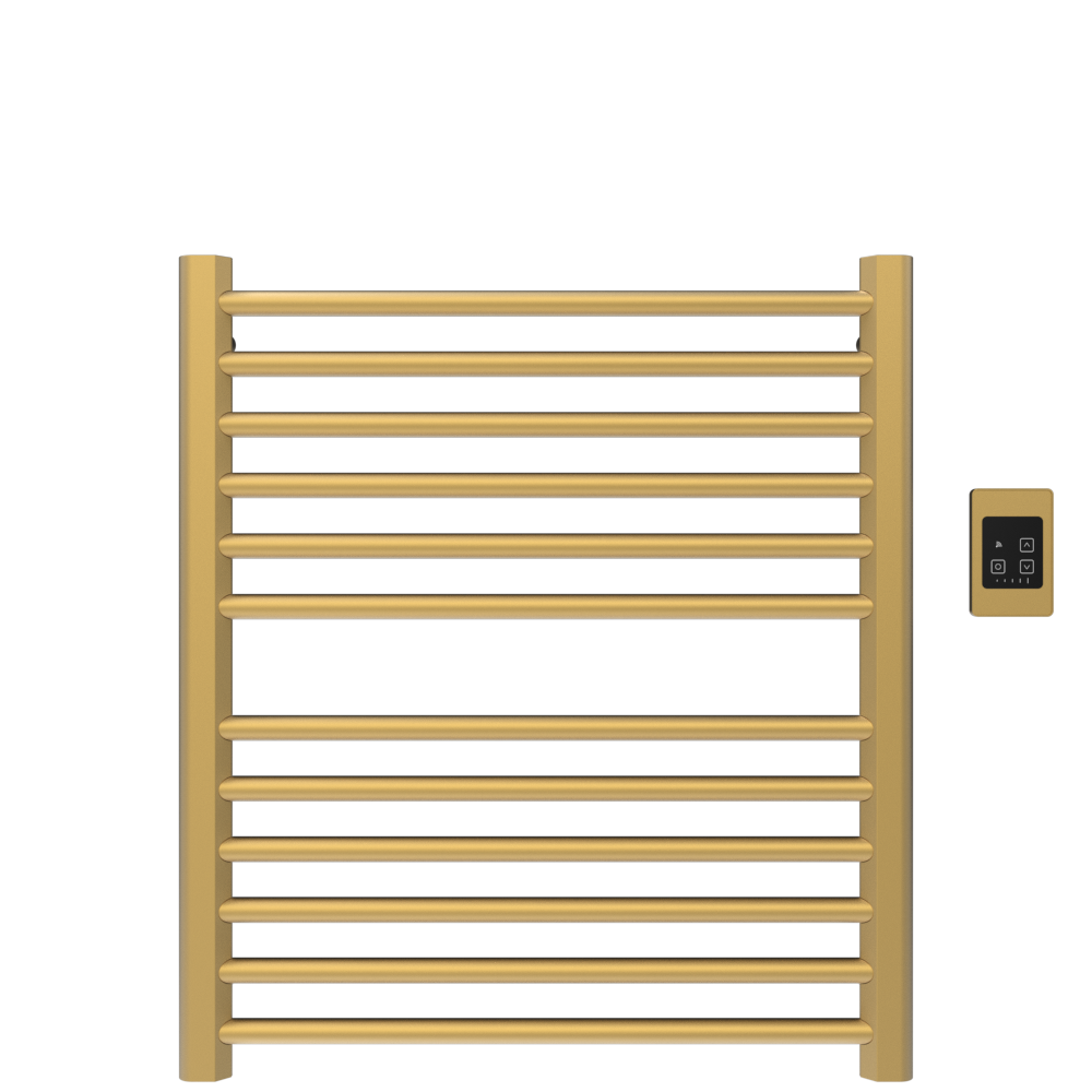 Amba Products S2932SB Sirio 12-Bar Hardwired Towel Warmer - 4 x 29.375 x 33.125 in. - Satin Brass Finish