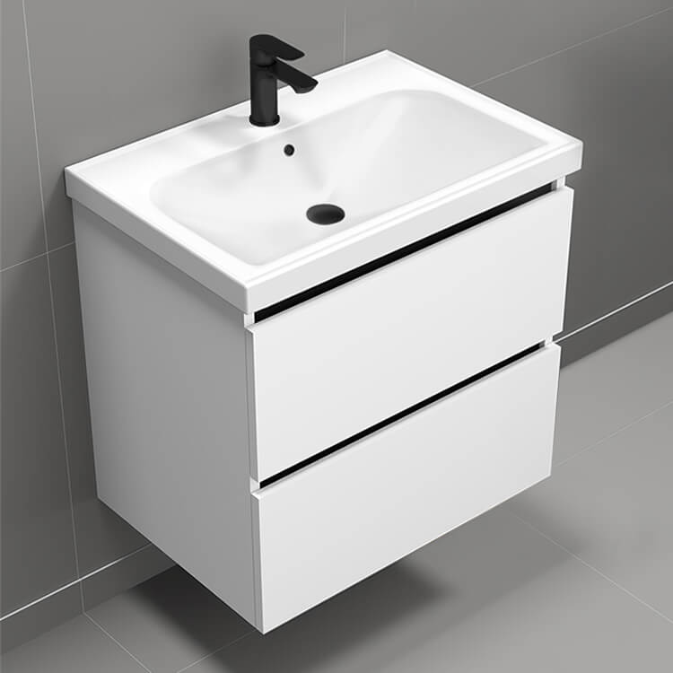 Wall Mounted Bathroom Vanity, Modern, 26", Glossy White