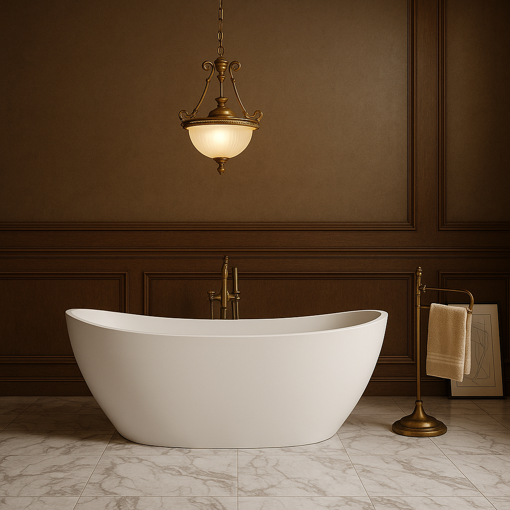 Spa-inspired 67 inch solid surface slipper tub by New England Home Goods