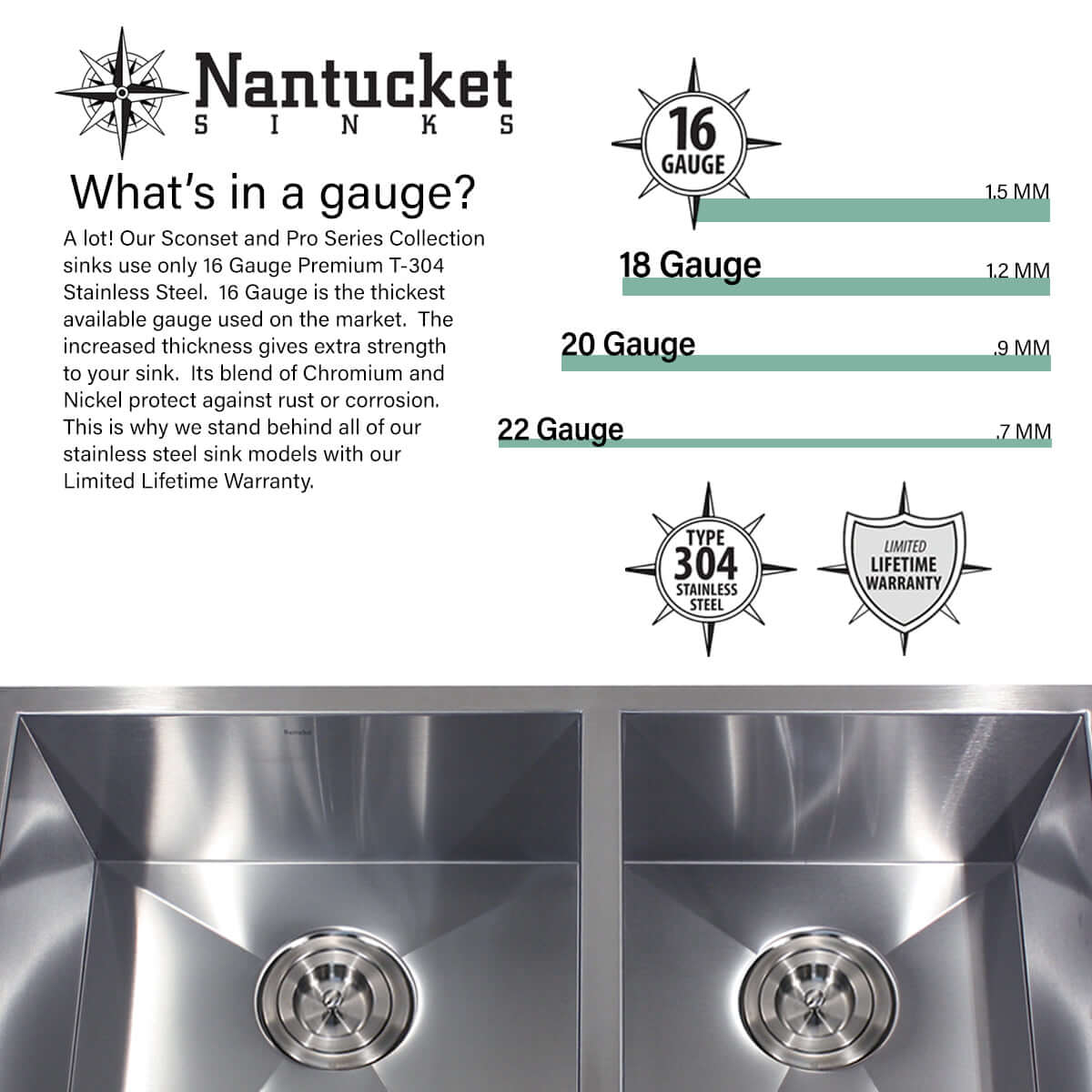 Nantucket Sinks' Apron332010-16 - 33 Inch Pro Series Single Bowl Farmhouse Apron Front Stainless Steel Kitchen Sink