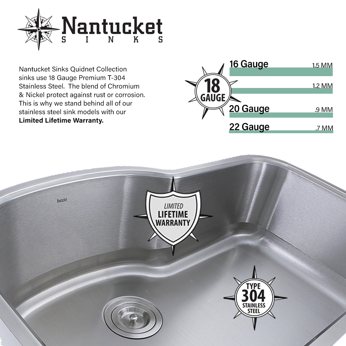 Nantucket Sinks RLS-OF 16.875 Inch Hand Hammered Stainless Steel Round Undermount Bathroom Sink With Overflow