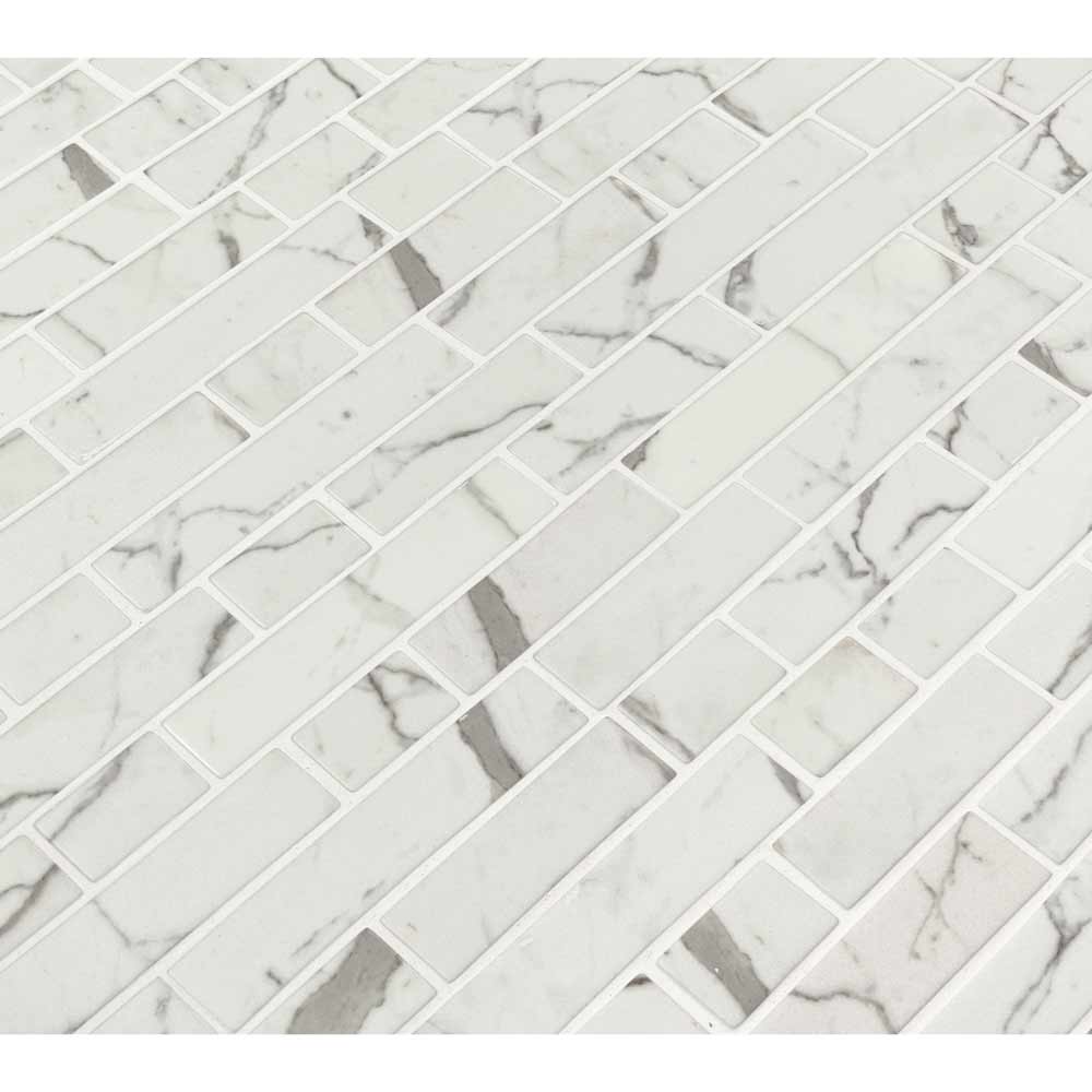 Statuario celano interlocking 11.81X11.81 glass mesh mounted mosaic tile SMOT-GLSIL-STACEL6MM product shot multiple tiles angle view