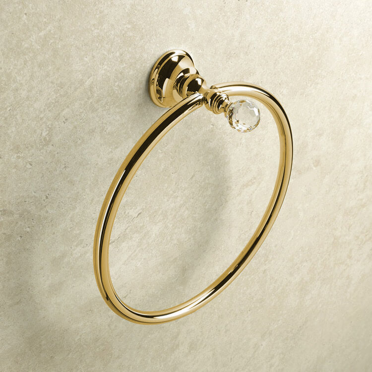 Gold Finish Towel Ring with Crystal