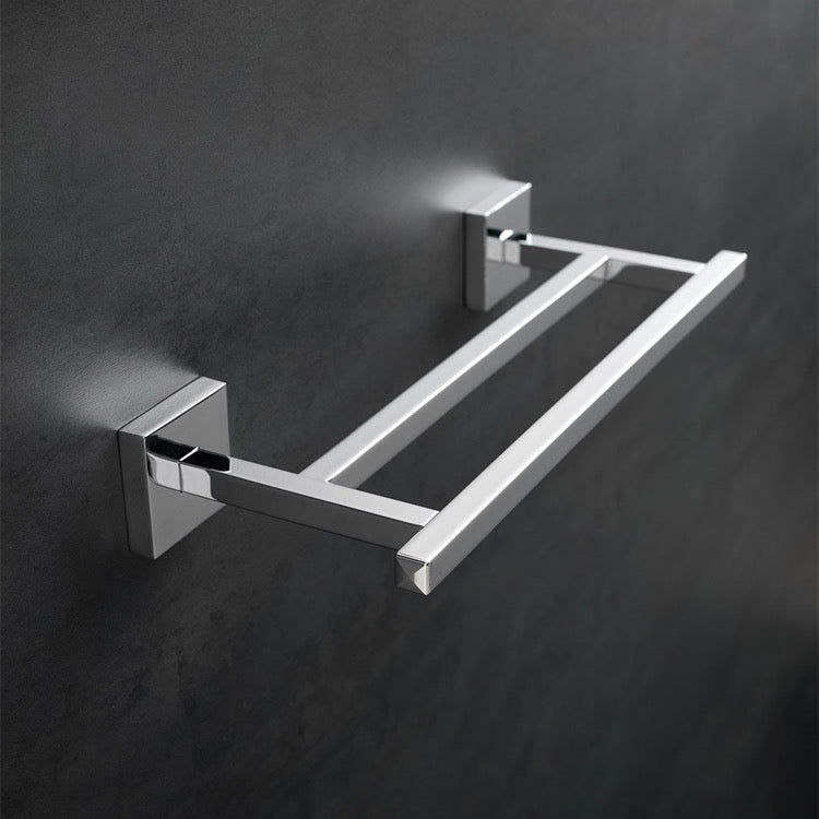 Double Towel Bar, 12 Inch, Square, Chrome