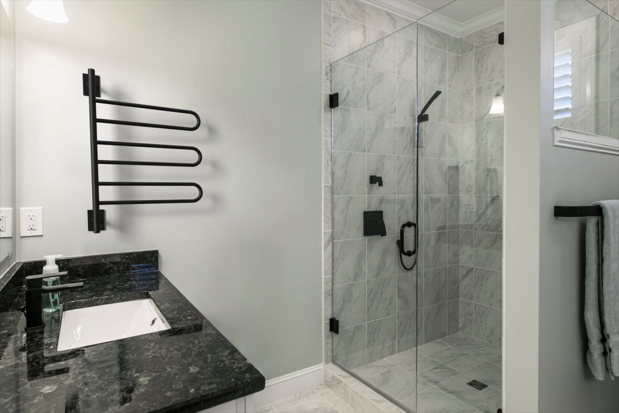 Amba Products SL3-MB Swivel Loop Hardwired & Plug-in Combo Towel Warmer with 3 Looped Bars - 4.438 x 24.563 x 34.625 in. - Matte Black Finish