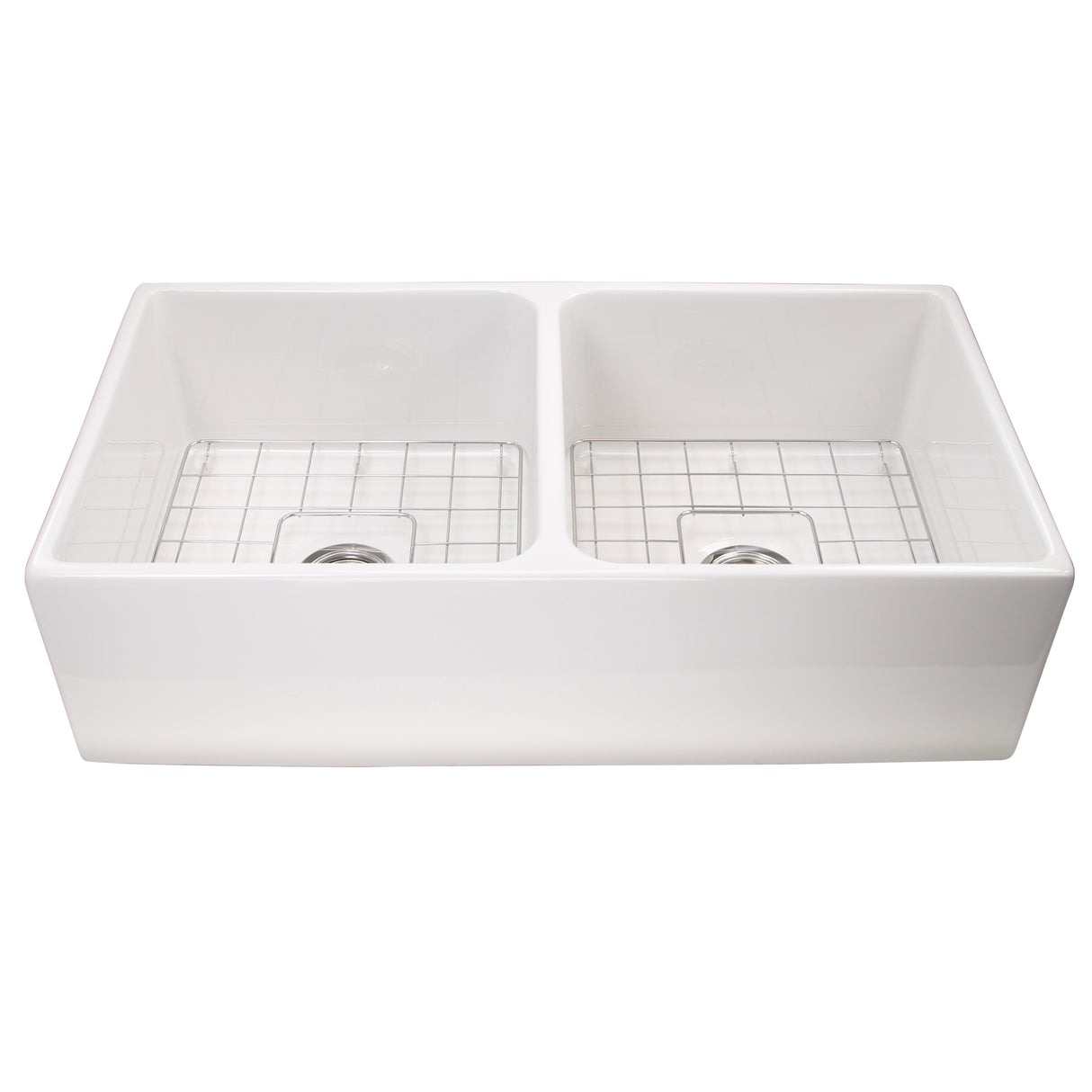 Nantucket Sinks 36 Inch Double Bowl Farmhouse Fireclay Sink with Drains and Grids