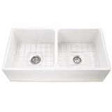 Nantucket Sinks 36 Inch Double Bowl Farmhouse Fireclay Sink with Drains and Grids