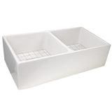 Nantucket Sinks 36 Inch Double Bowl Farmhouse Fireclay Sink with Drains and Grids