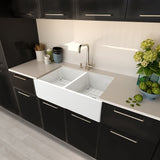 Nantucket Sinks 36 Inch Double Bowl Farmhouse Fireclay Sink with Drains and Grids