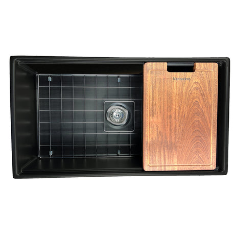 Nantucket Sinks 33-inch Workstation Fireclay Apron Sink with Accessories - Matte Black