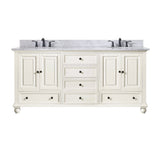 Avanity Thompson 73 in. Double Vanity in French White finish with Carrara White Marble Top