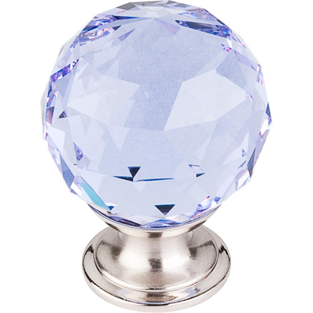 Top Knobs TK114 Light Blue Crystal Knob 1 3/8" w/ Polished Chrome Base - Brushed Satin Nickel
