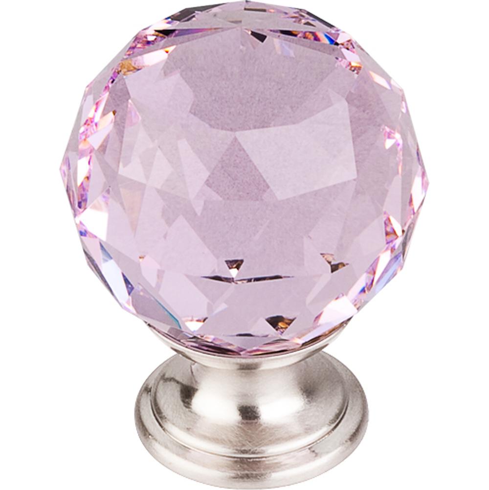 Top Knobs TK118 Pink Crystal Knob 1 3/8" w/ Polished Chrome Base - Brushed Satin Nickel
