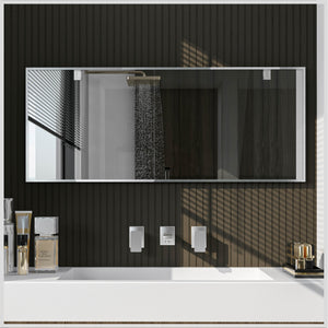 Eviva Sax 72" x 30" Rectangular Brushed Nickel Metal Framed Mirror