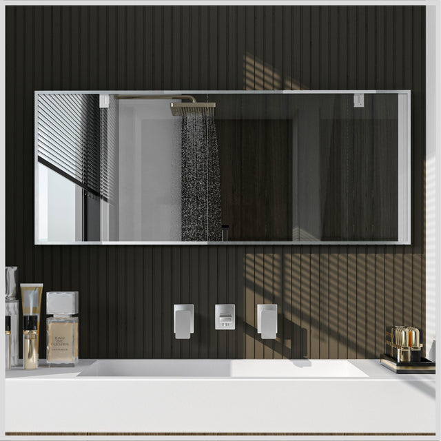 Eviva Sax 72" x 30" Rectangular Brushed Nickel Metal Framed Mirror