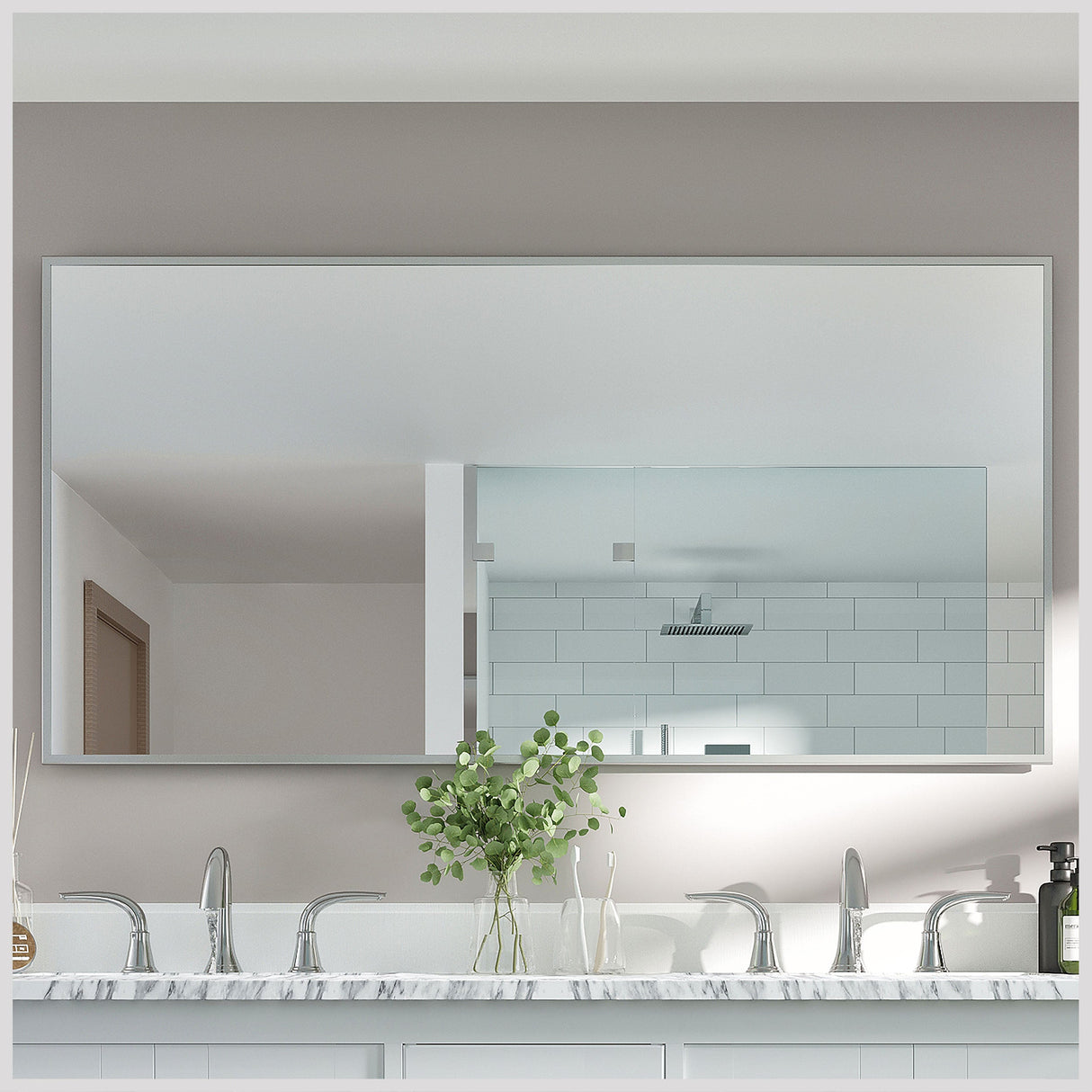 Eviva Sax 60" x 30" Rectangular Brushed Nickel Metal Framed Mirror