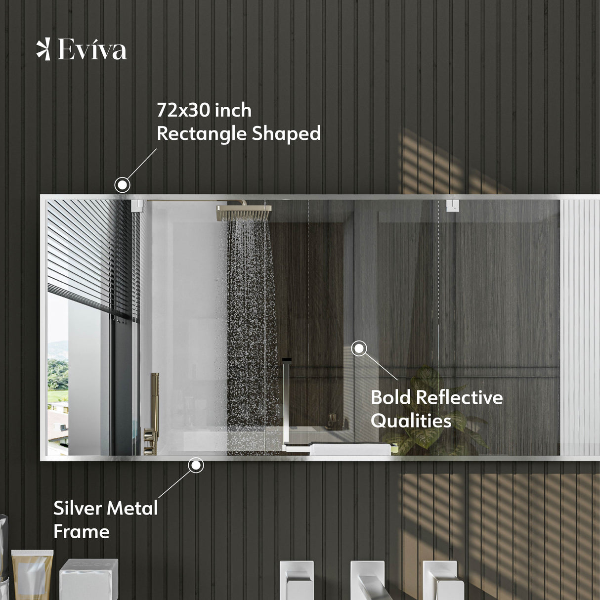 Eviva Sax 72" x 30" Rectangular Brushed Nickel Metal Framed Mirror