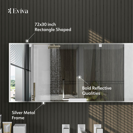 Eviva Sax 72" x 30" Rectangular Brushed Nickel Metal Framed Mirror