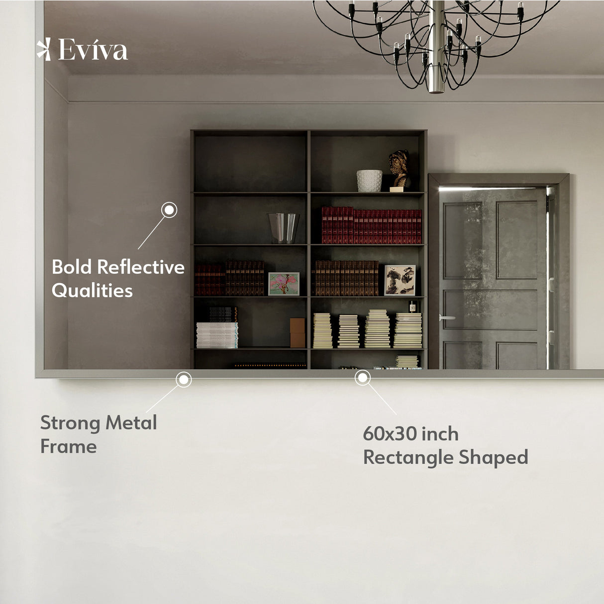 Eviva Sax 60" x 30" Rectangular Brushed Nickel Metal Framed Mirror